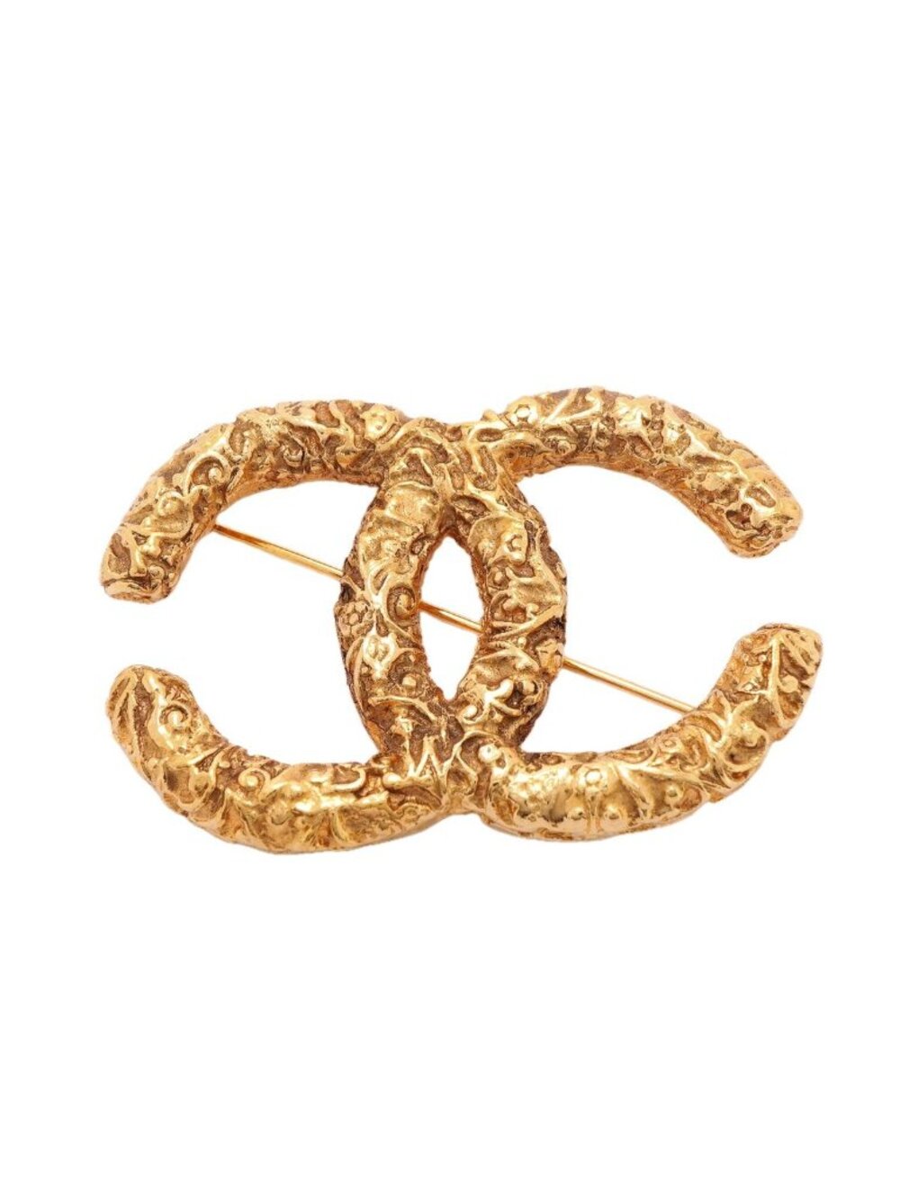 Chanel Brooch Vintage CC Logo Lava Motif Gold Plated